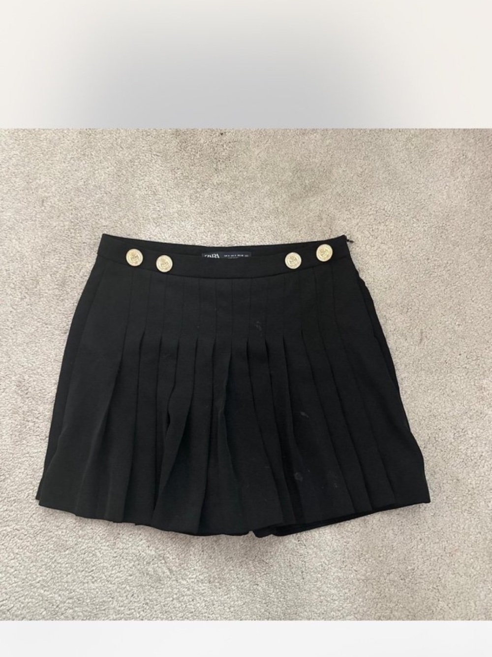 Zara Black Pleated Mini Skirt with Gold Buttons
